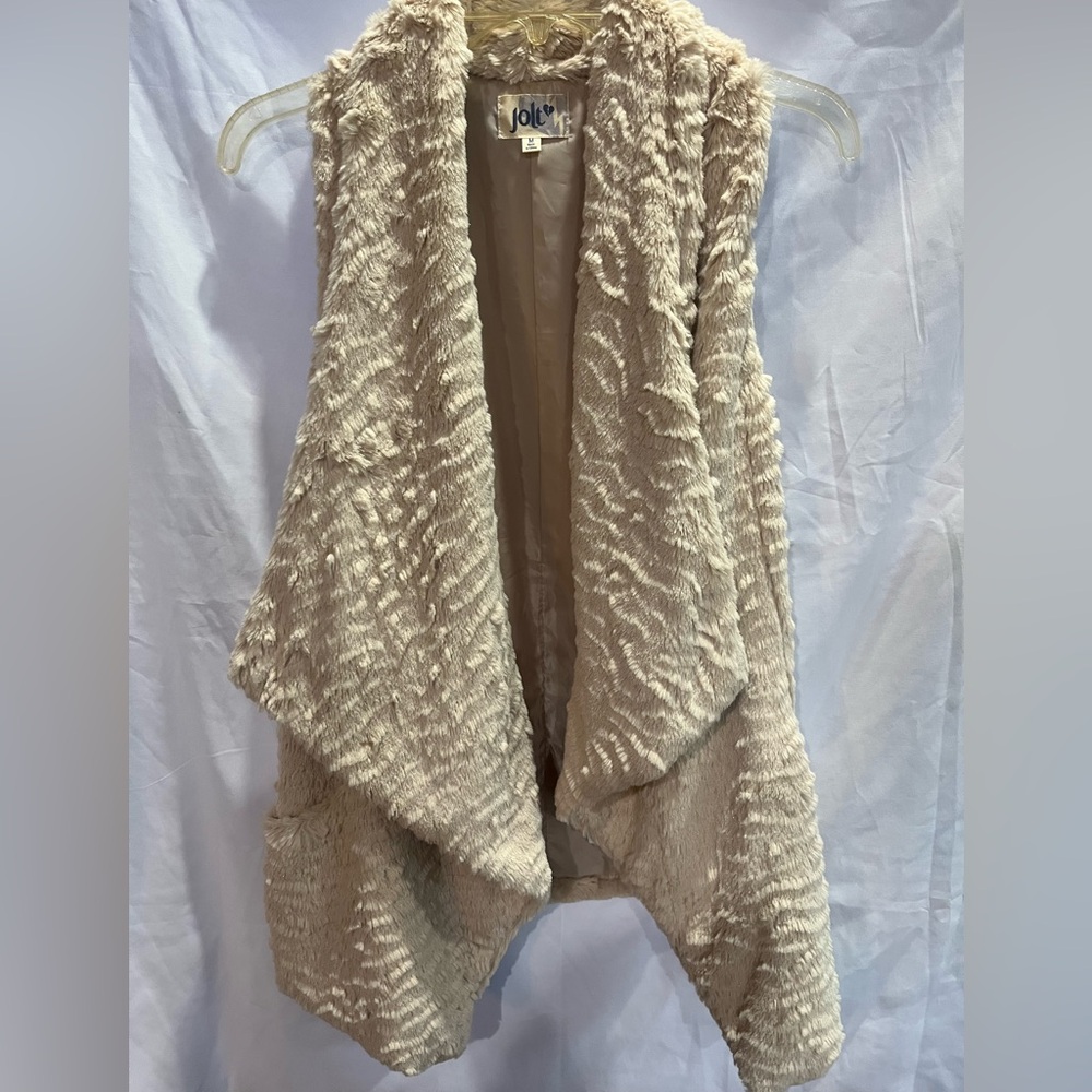 Jolt Cream Faux Fur Open-Front Vest